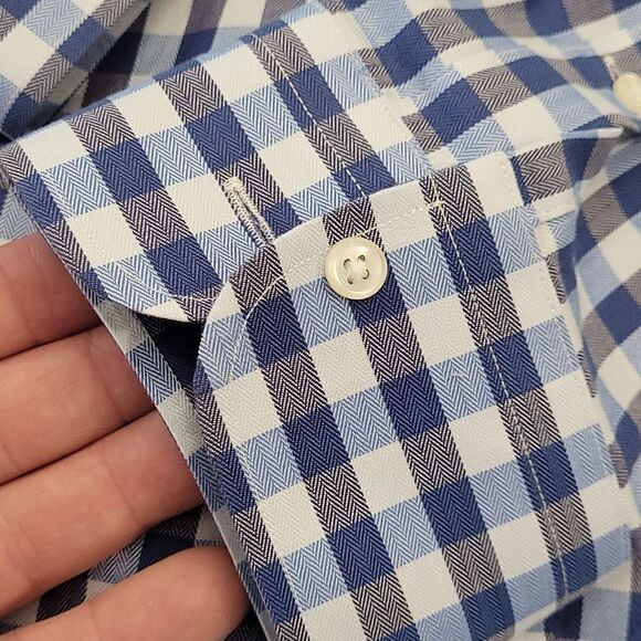 nordstrom Wrinkle Free Plaid Cotton Collar Shirt Large - Picture 4 of 7